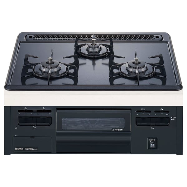 A black ASKSKÄR gas stove with four burners and a digital control panel.