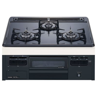 A black ASKSKÄR gas stove with four burners and a digital control panel.