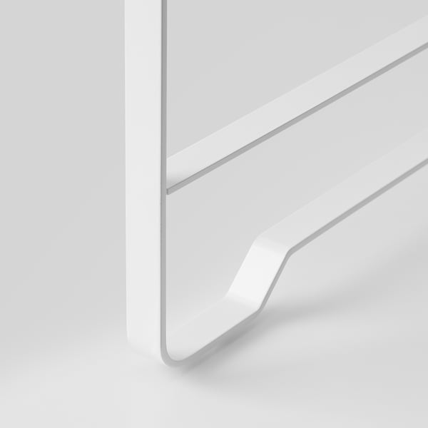 Close-up of a sleek, powder-coated metal kitchen shelf, emphasising its smooth edges and sturdy design.