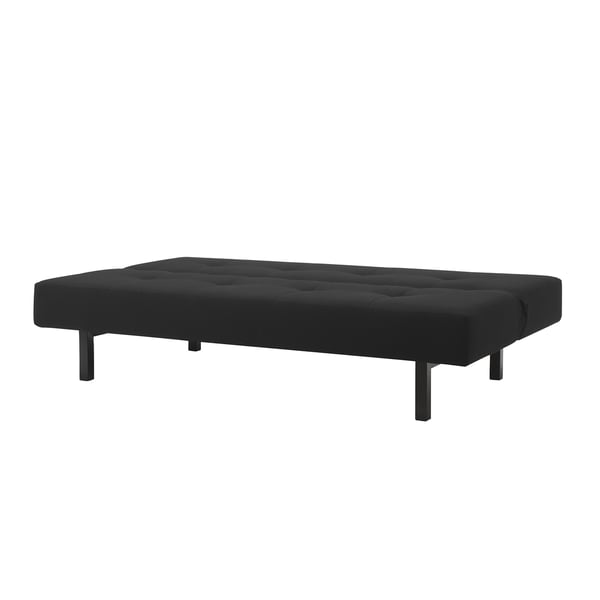 Black sofa-bed with adjustable back, providing comfort for sitting, reclining, or sleeping. Modern design with sturdy legs, suitable for any room.
