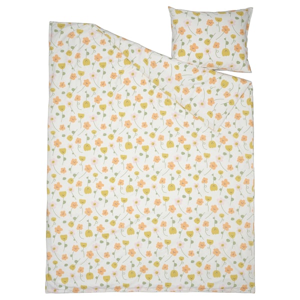 BARNDRÖM Duvet cover and pillowcase, multicolour/flower pattern, 150x200/50x60 cm