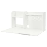 A white BERGLÄRKA desk organiser. It has compartments and a shelf, designed for office use.