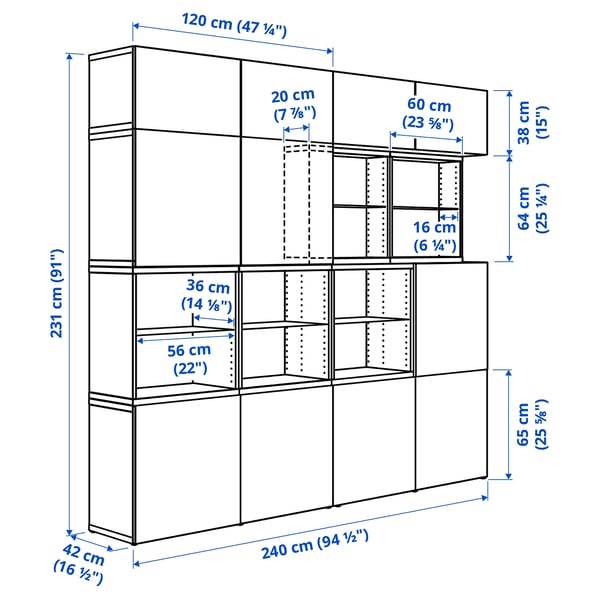 BESTÅ Storage combination with doors, white/Lappviken white, 240x42x231 cm
