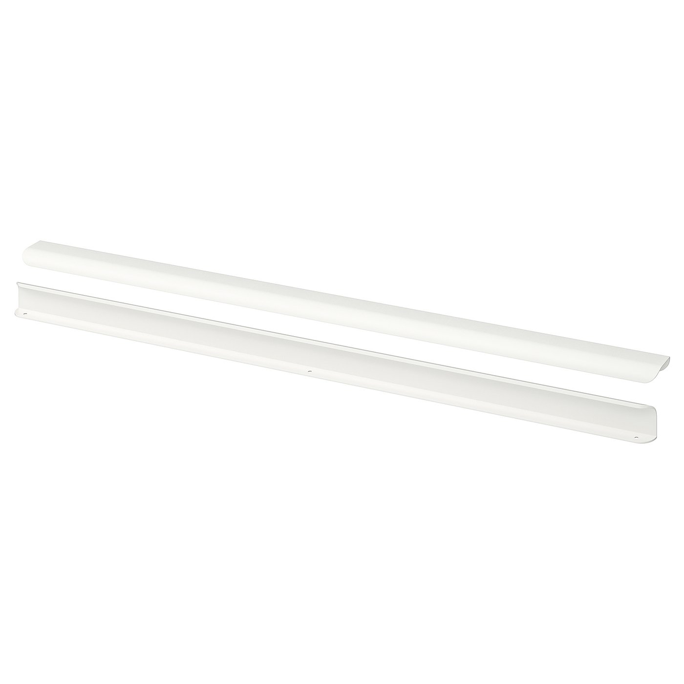 Two white modern rectangular handles, sleek design, made of aluminium.