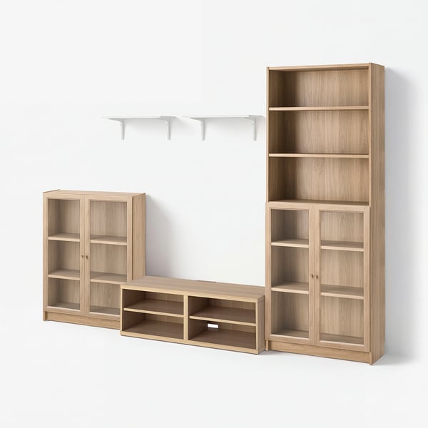 BILLY / BESTÅ TV bench, oak effect, 280x40x202 cm