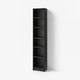 Black BILLY bookcase with 6 shelves against white wall.