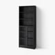Black BILLY bookcase with glass doors, sleek modern design, adjustable shelves.