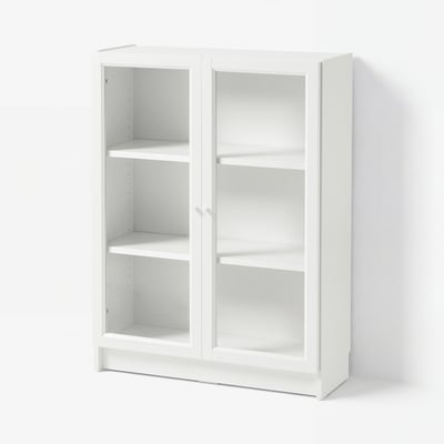 BILLY / OXBERG Bookcase with doors, white/clear glass, 80x30x106 cm