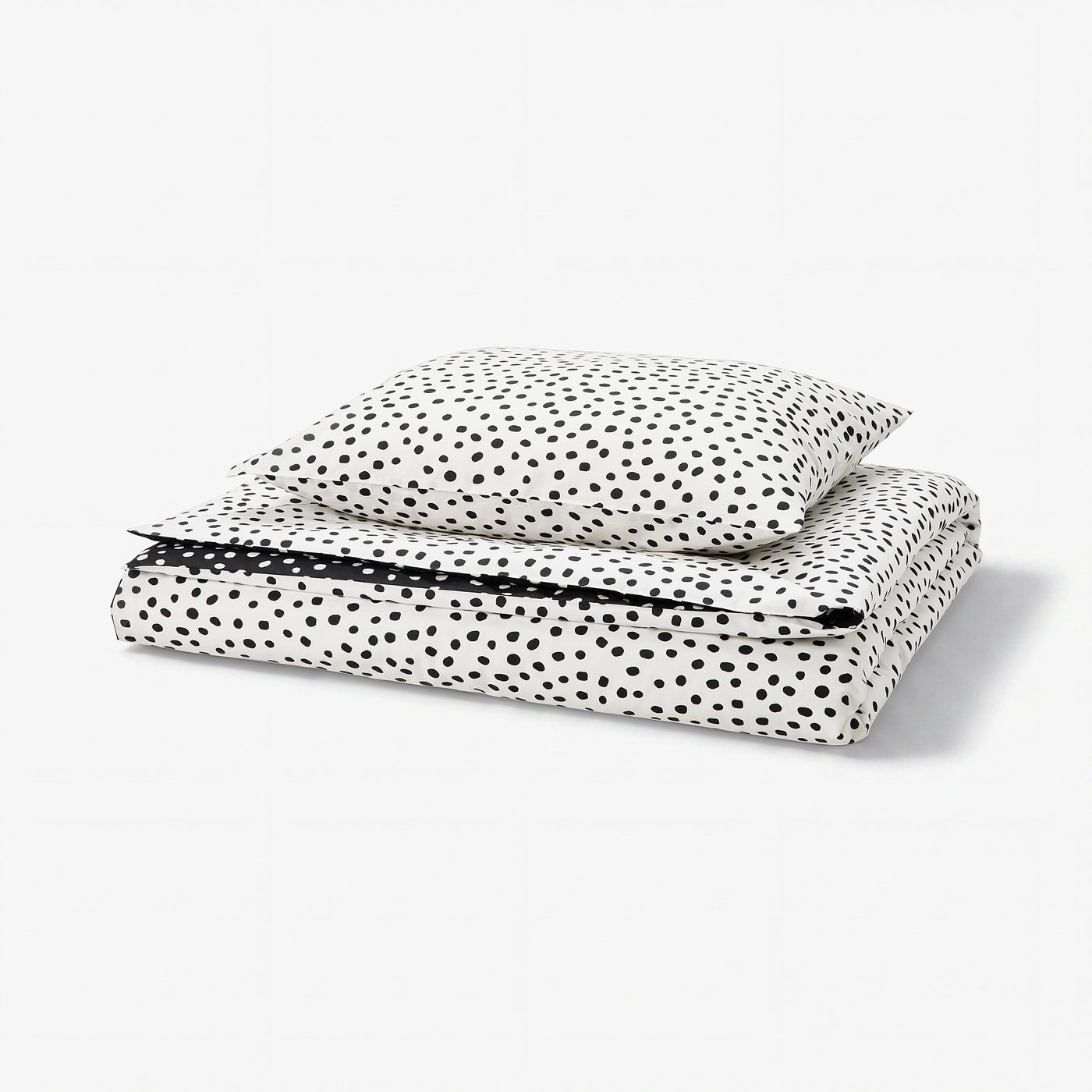 BJÖRKGRÅMAL duvet set, white with black dots, cotton/viscose blend, rectangular, with press-stud and envelope closures.