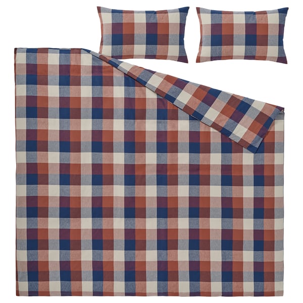 BLÅSENAP Duvet cover and 2 pillowcases, multicolour/check, 200x200/50x60 cm