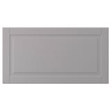 A grey BODBYN cabinet door with bevelled edges, made of fiberboard and painted with a smooth lacquered finish.