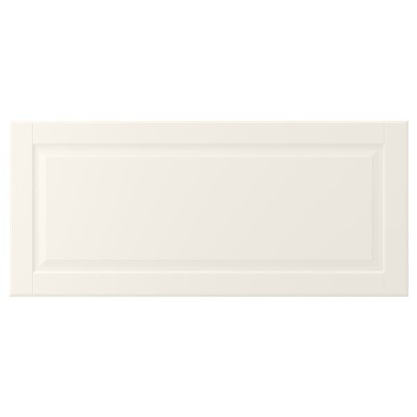 An off-white, bevelled edges cabinet door from the BODBYN series, made of fiberboard with a smooth lacquered finish.