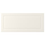 An off-white, bevelled edges cabinet door from the BODBYN series, made of fiberboard with a smooth lacquered finish.