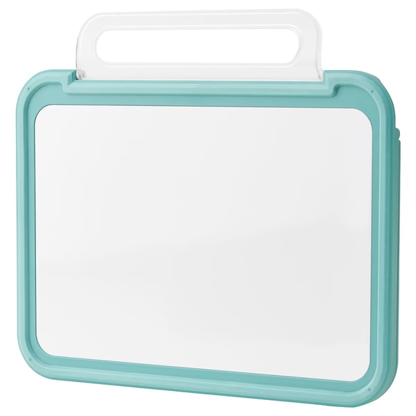 Bønsyrsa, turquoise, angled tablet/book holder with white magnet board top, suitable for 13 devices, anti-slip base.