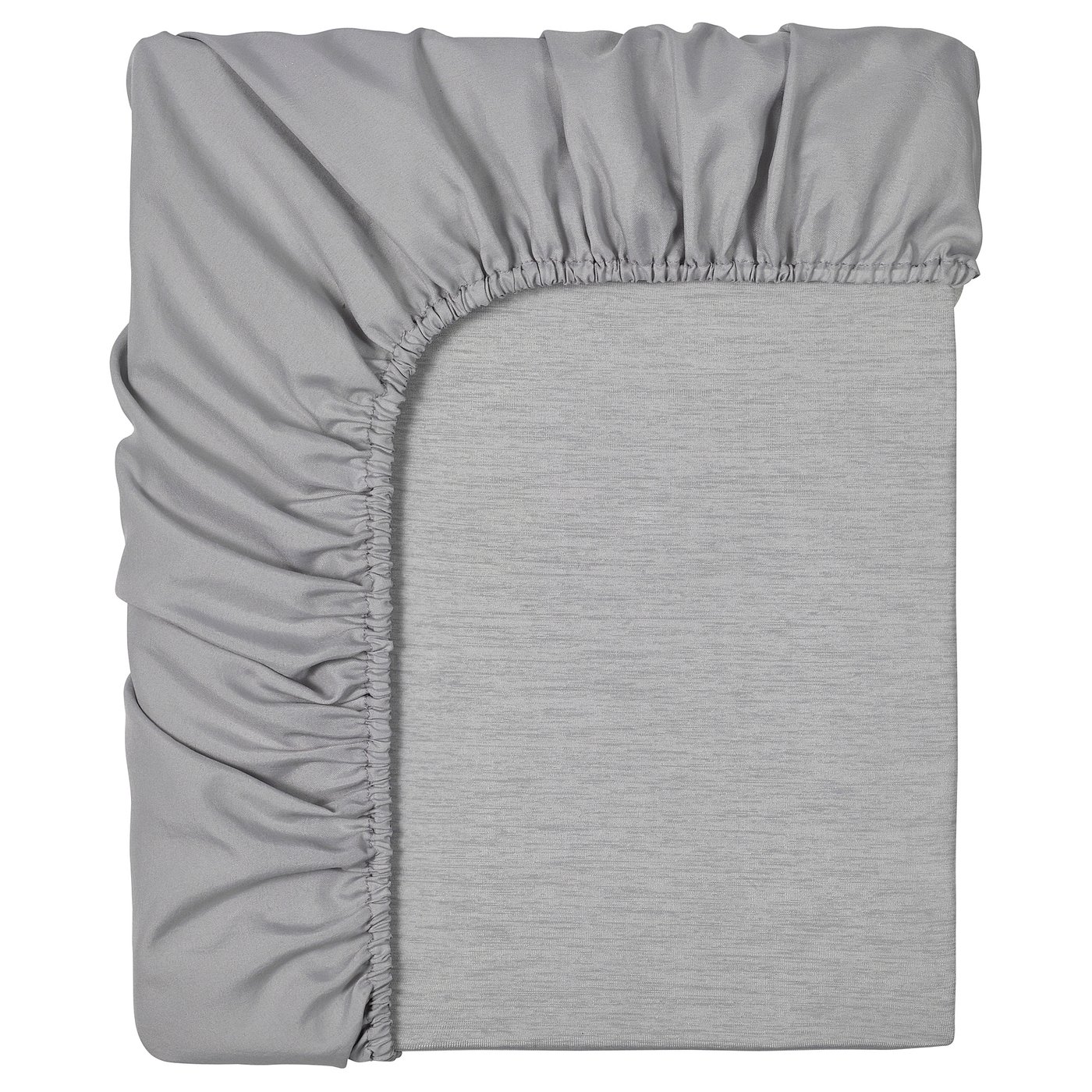 BRUDBORSTE grey fitted sheet, eco-friendly with recycled polyester, textured surface, rectangular.