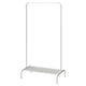 BRUKSVARA metallic clothes rack, white, steel & plastic, stands alone, hangs clothes & accessories, bottom shelf for storage.