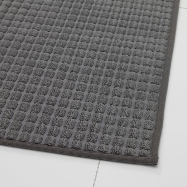 Anti-slip kitchen mat, texture close-up. Raised bumps for grip, secured by rubber backing. Grey colour, recycled polyester surface.