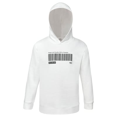 EFTERTRÄDA white hoodie, cotton, casual fit, barcode design.