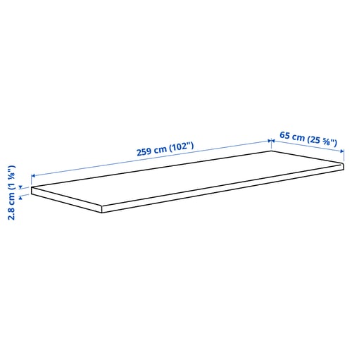 EKBACKEN Worktop, ash effect/ash, 259x65x2.8 cm