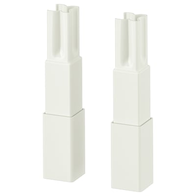 Two white ENHET legs for kitchen base frames, featuring a sleek, modern design with adjustable height for stability and easy cleaning.