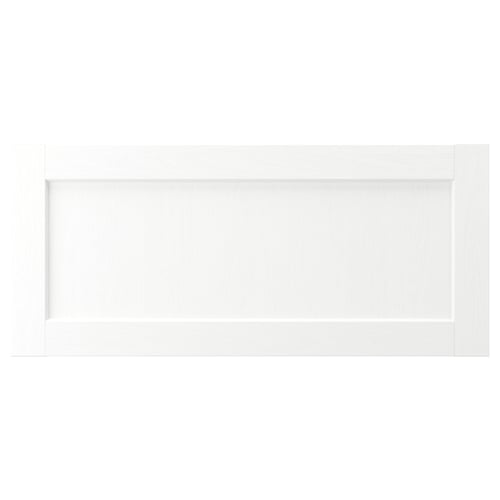White ENKÖPING cabinet with wooden texture, rectangular shape, framed design.