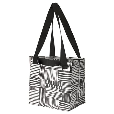 FISSLA bag, black/white stripes, recycled material, square shape, durable, foldable.