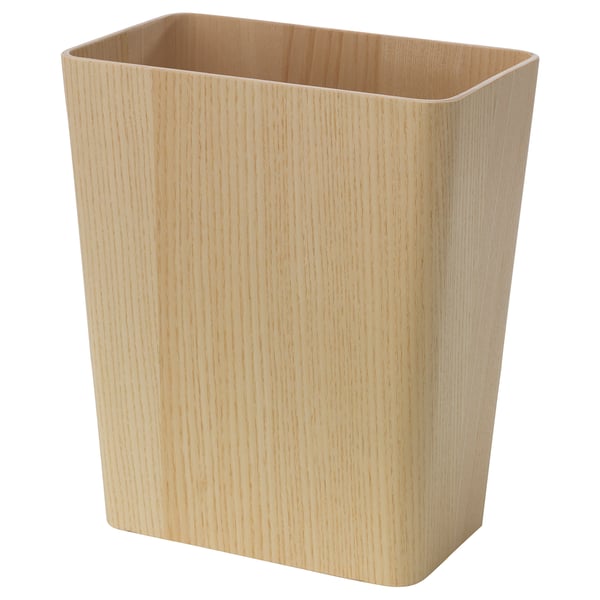 FNARIG light wood waste bin, rectangular, natural ash finish, wooden construction, sleek design.