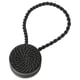 Black magnetic curtain tie-back, rope-like design with circular magnetic ends, decorative and practical.