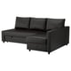 Black leather corner sofa-bed with storage, sleek modern design.