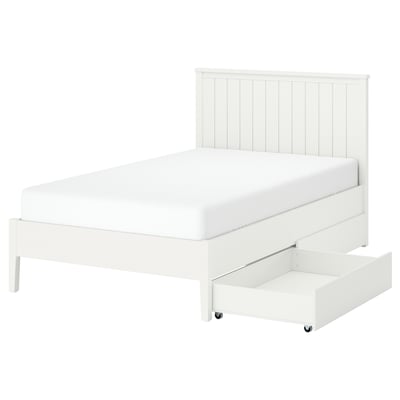 GULLABERG Bed frame with 2 storage boxes, white/Luröy, 120x200 cm
