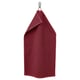 A red GULVIAL towel hangs on a hook, soft 100% cotton, rectangular, simple design.