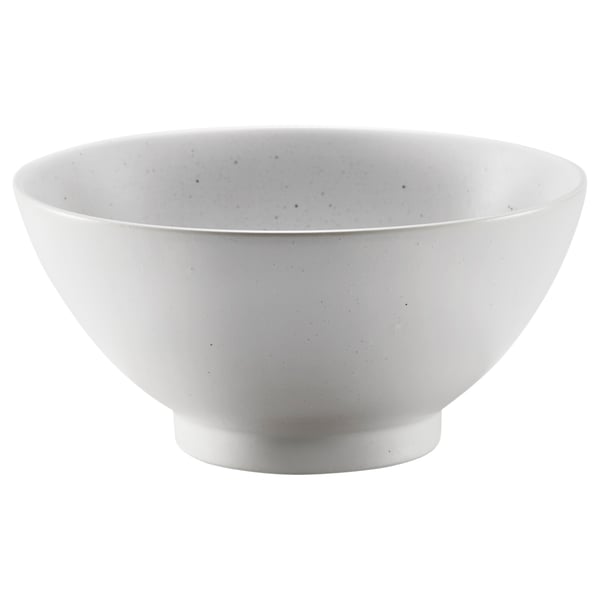 HARMYNTA bowl, white with speckles, lightweight porcelain, round, low-profile design.