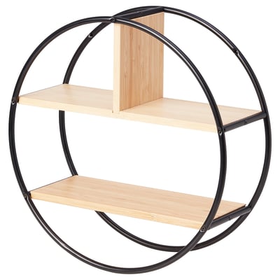HEDEKAS round shelf, black & bamboo, minimalist design, wall-mounted, three tiers for storage.