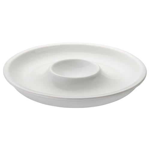 HEMDOFT white ceramic dish, round with dip bowl centre.