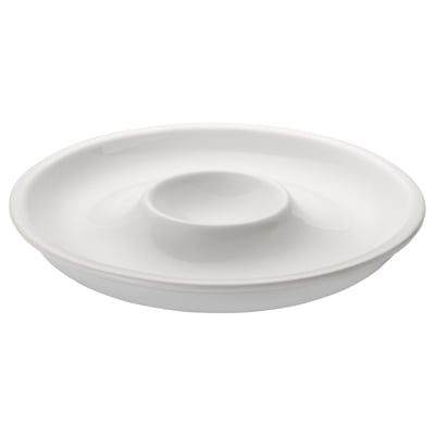 HEMDOFT white ceramic dish, round with dip bowl centre.