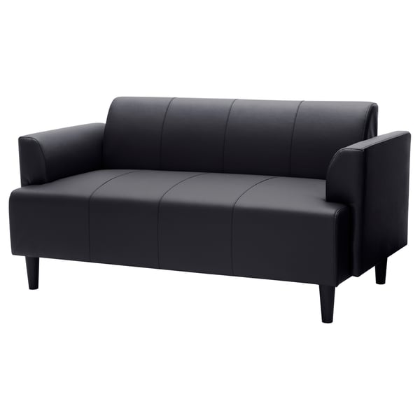 HEMLINGBY black leatherette sofa, compact, modern design.