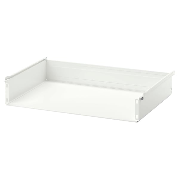 A white HJÄLPA metal shelf with a flat surface and four metal supports at the edges.