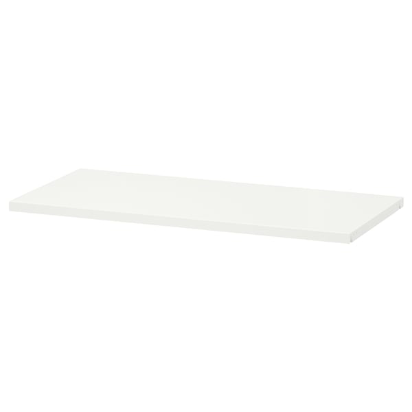This is a white HJÄLPA shelf, rectangular, made of steel with epoxy powder coating. Its flat and simple.