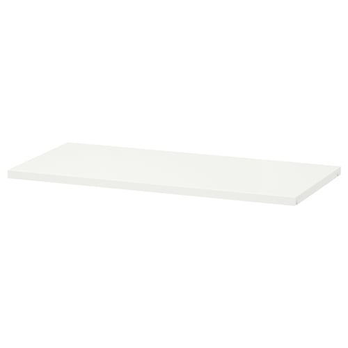 This is a white HJÄLPA shelf, rectangular, made of steel with epoxy powder coating. Its flat and simple.
