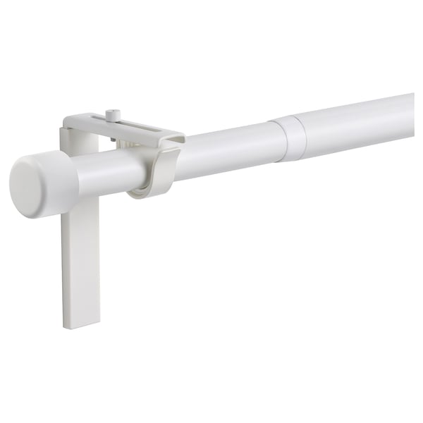 White HUGAD white curtain rod holder, wall mount, extendable, minimalist design.