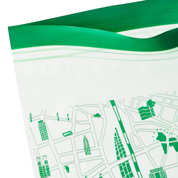 A green, sealed bag, likely reusable, showcasing quality material and design.