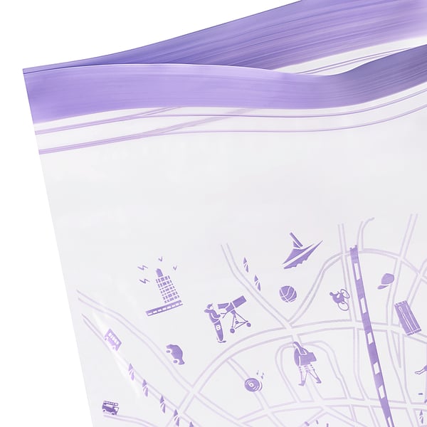 ISTAD bag pdf detail: lavender-toned, re-sealable food bag showcasing various sealed contents, emphasising freshness and organisation. .