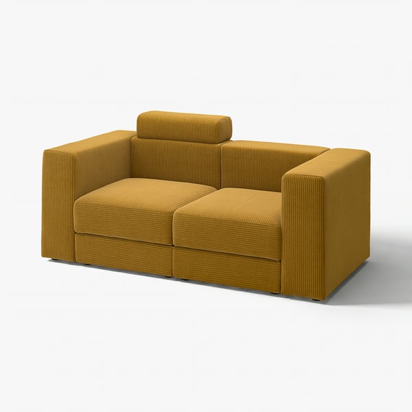 Mustard JÄTTEBO modular sofa, streamlined design with cushions, corduroy fabric.