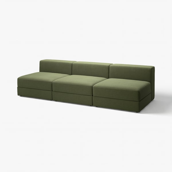 Olive-green JÄTTEBO modular sofa with cushions and storage.