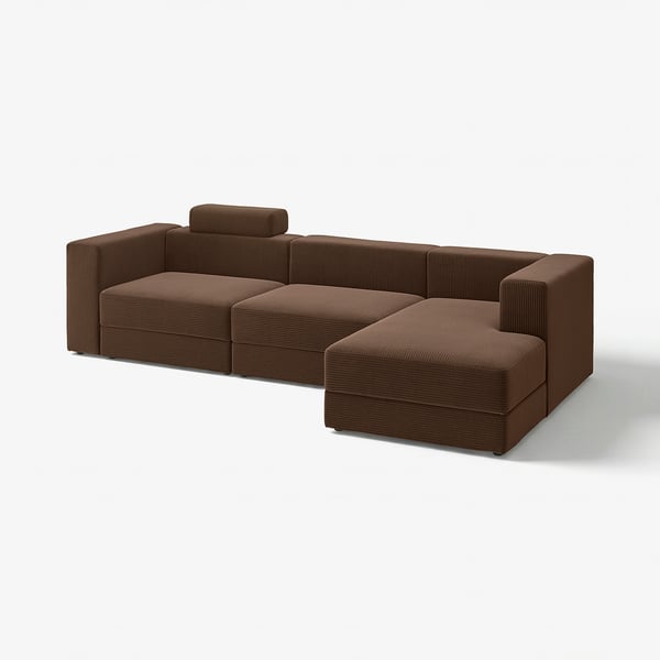 JÄTTEBO sectional sofa in brown, featuring a chaise longue, plush cushions, clean lines, and an inviting design with storage.