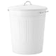 Large white metal rubbish bin with lid and handles.