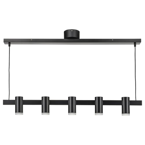 KRANSALG Pendant lamp with 5 lamps, black, 113 cm