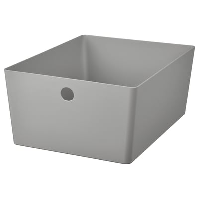 Grey KUGGIS box, plastic, rounded edges, easy grip indentation.