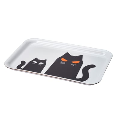 KUSTFYR Tray, cat pattern white/black, 20x28 cm