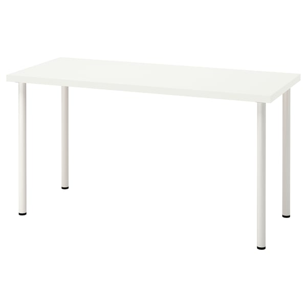 LAGKAPTEN white desk with rectangular top, metal legs.